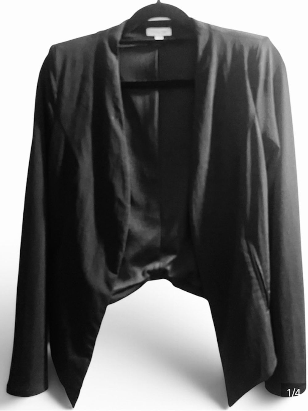 Olivia Grey Black Draped Open Front Blazer Jacket Women S
